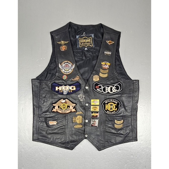 Vintage Harley Davidson Leather Vest Mens 40 Patch Loaded HOG Rallies 1999 2000